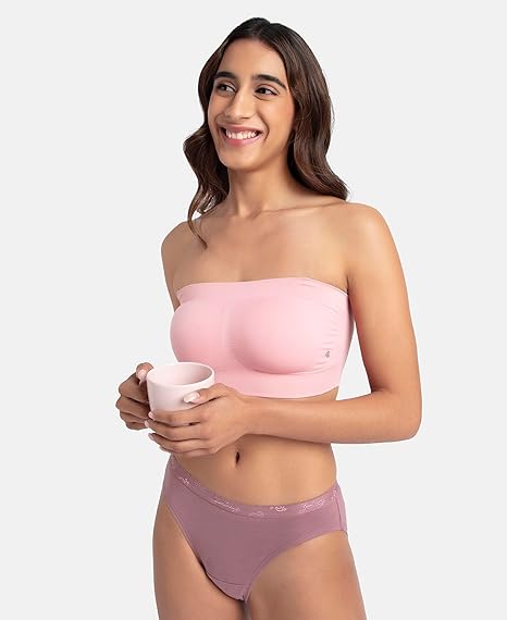 Jockey 1545 Women’s Wirefree Padded Bandeau Bra – Full Coverage with Removable Pads & Detachable Straps